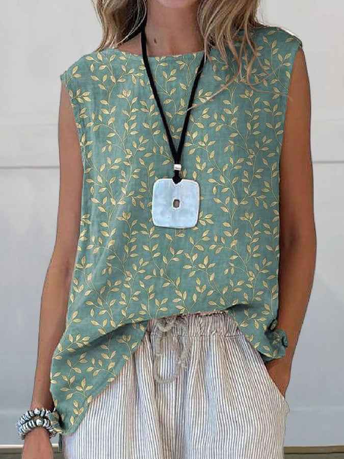 European And American Floral Cotton Linen Vest