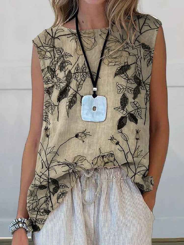 European And American Floral Cotton Linen Vest