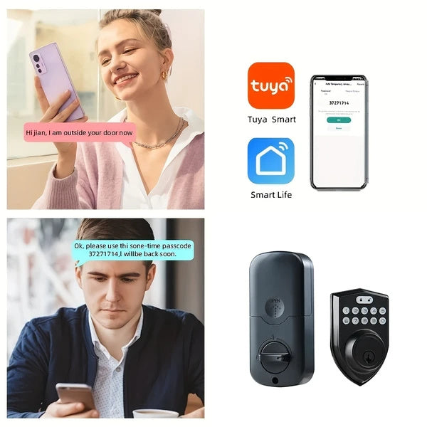 keyless Entry Door Lock deadbolt with Handle Set- Front Door Fingerprint Smart Locks with 2 Lever Handles-Keypad Code Deadbolt -App Control,Auto Lock,Easy to Install