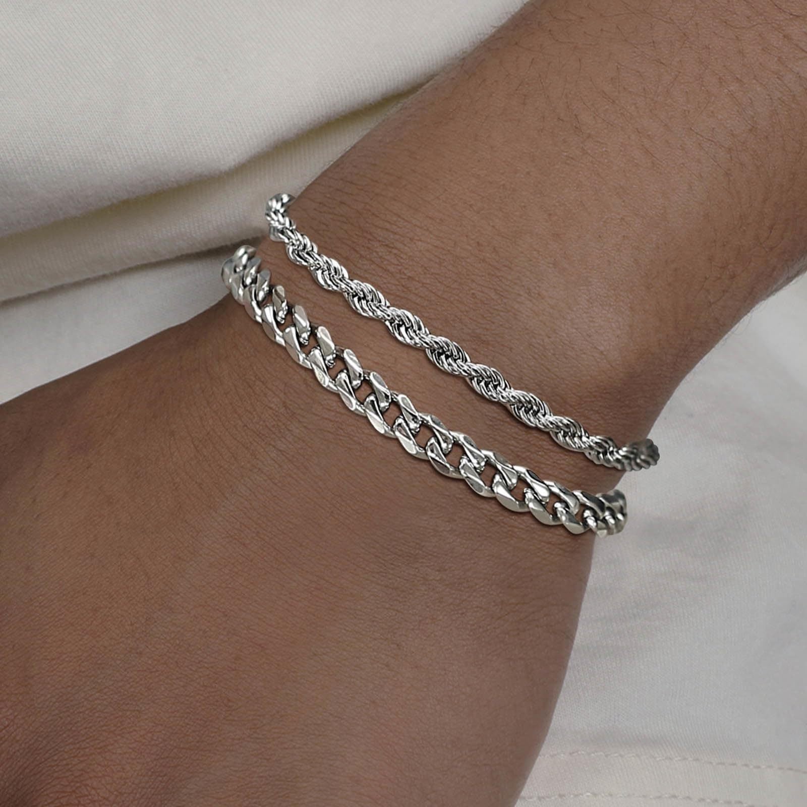 Mens Bracelet Silver Bracelets for Men Boyfriend as Stainless Steel Bracelet Boys Bracelets, Silver Cuban Link Bracelet for Men as Waterproof Silver Bracelet Men Jewelry Men Accessories